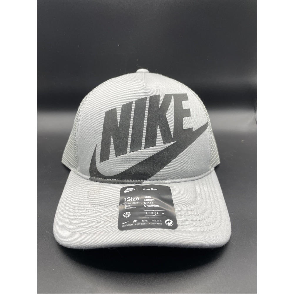 NIKE Rise Kids' Structured Futura Trucker Cap Hat Smoke Grey One Size NEW W Tags
